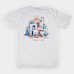 Grecian Getaway: Serene Mykonos Town Sketch | Watercolor Travel T-Shirt